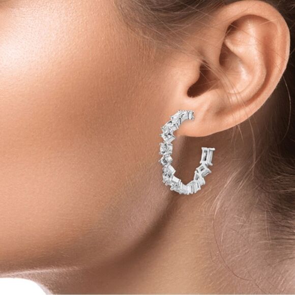 CZ By Kenneth Jay Lane Multi CZ Classic Trend Hoop Earrings - Picture 2 of 5